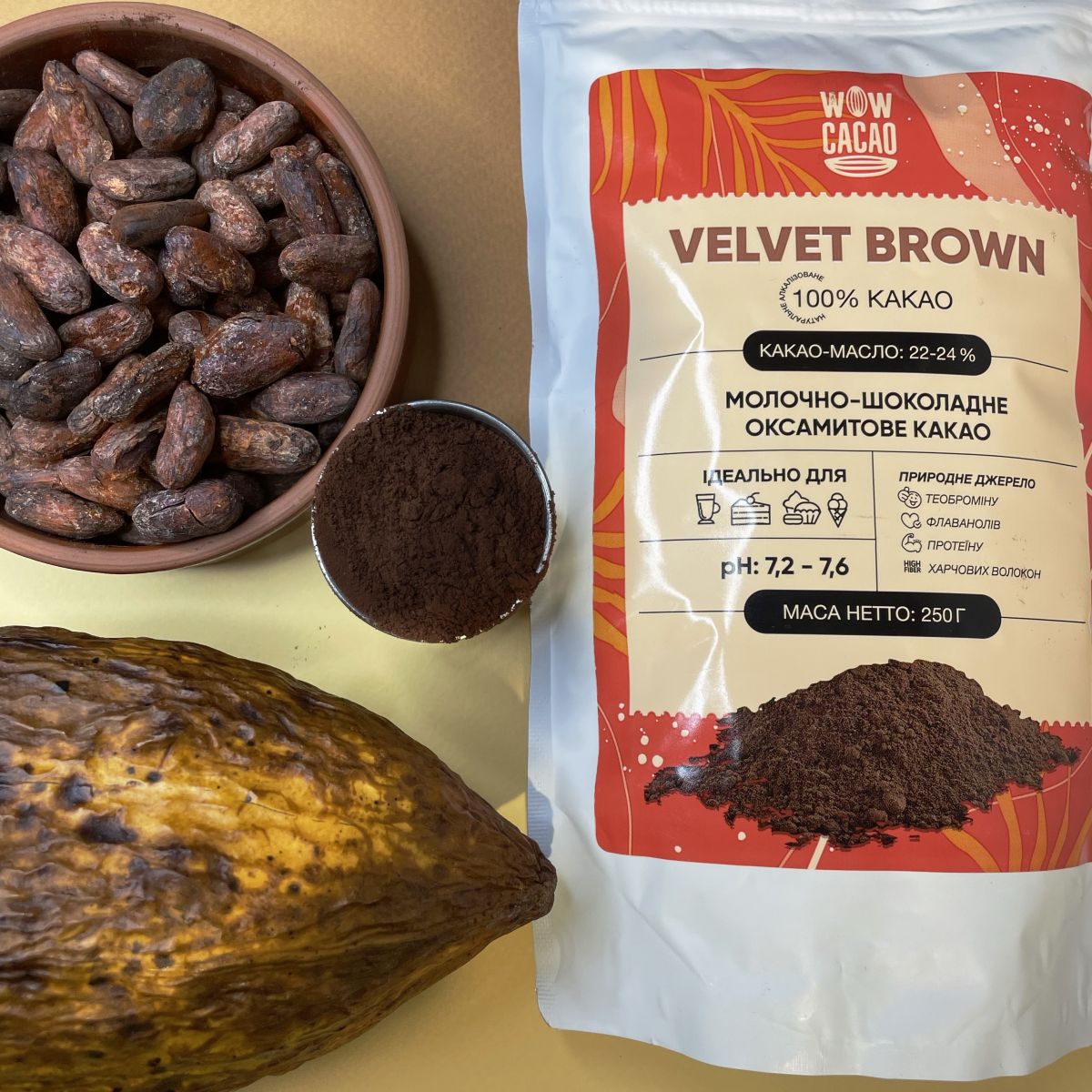 Какао-порошок 100% Какао WOW Cacao VELVET BROWN, 250 г - Зображення 4